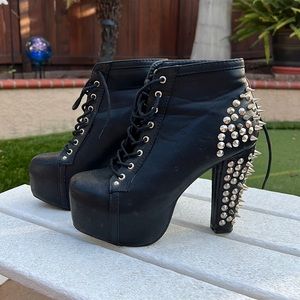 Leather Studded Platform Biker Boots